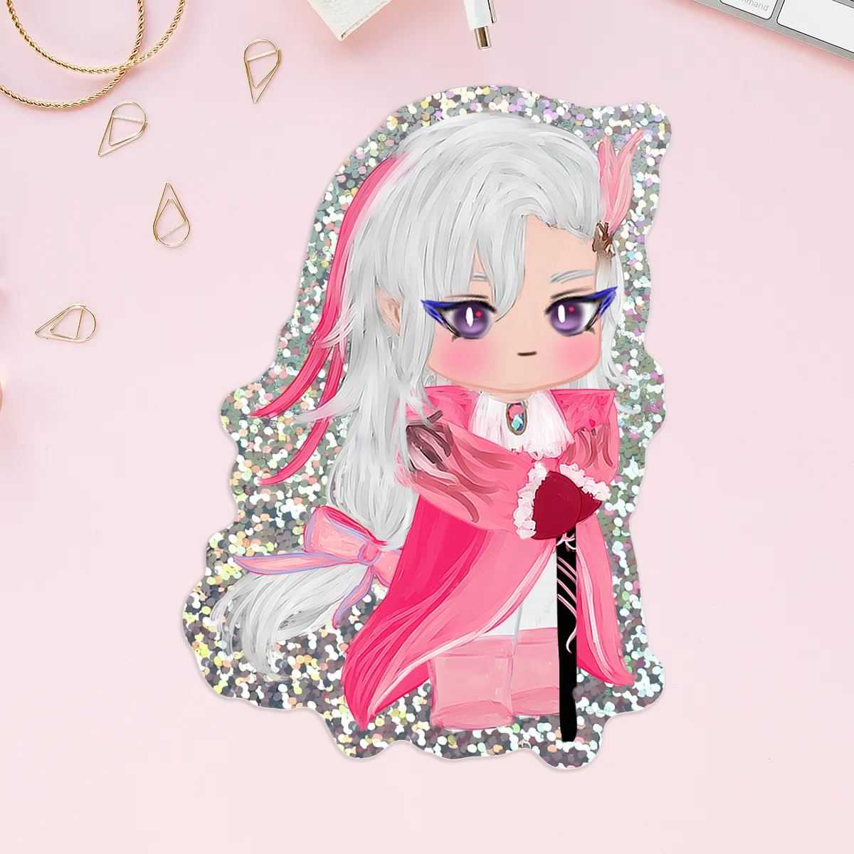 Pink Neuvillette - Glitter Stickers (5 pcs)