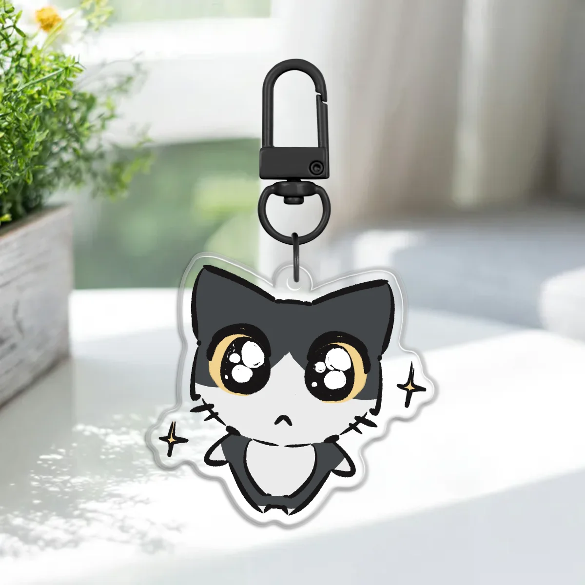 Sparkle-Eyes Kitty Epoxy Acrylic Charm Keychain