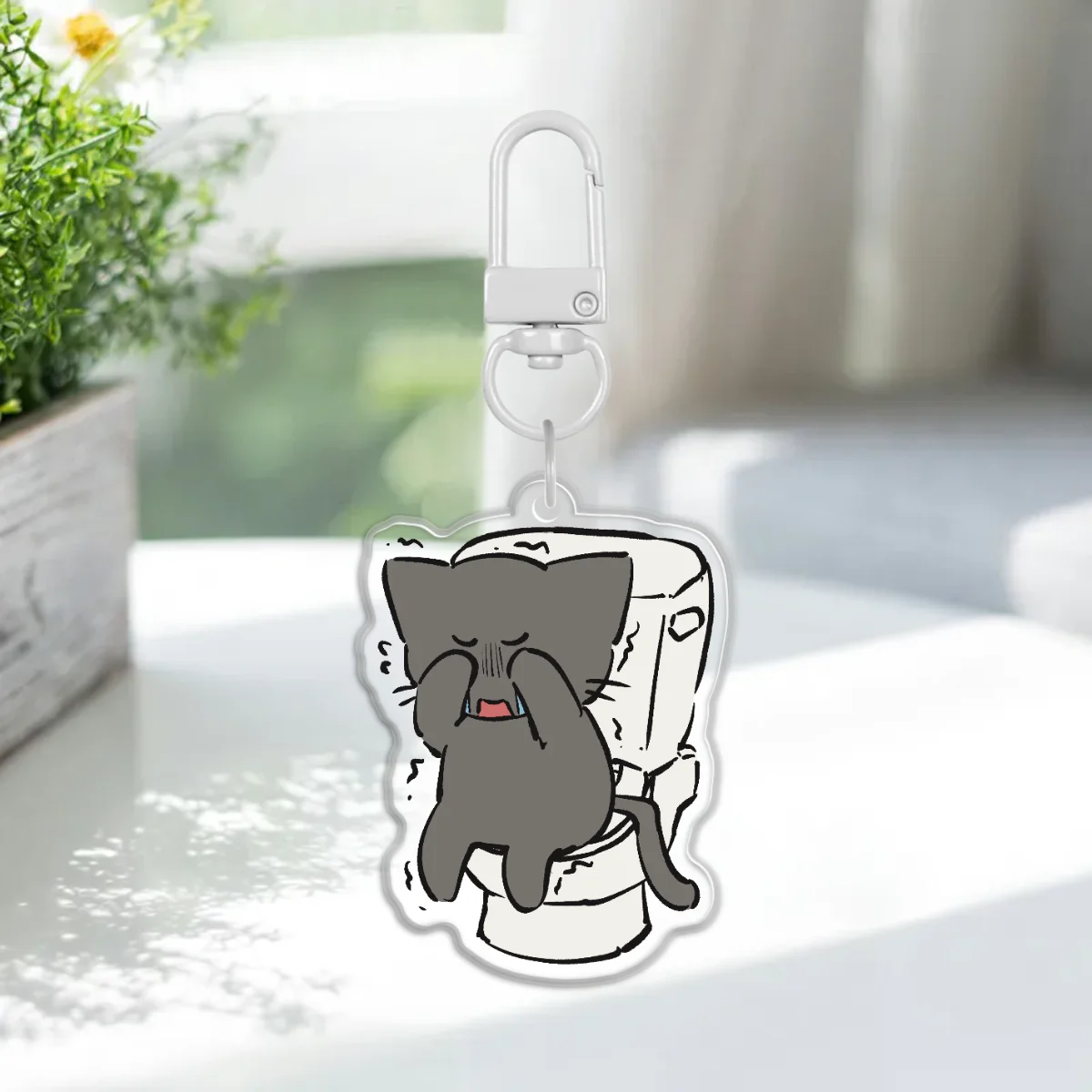 Toilet Silly Kitty Epoxy Acrylic Charm Keychain