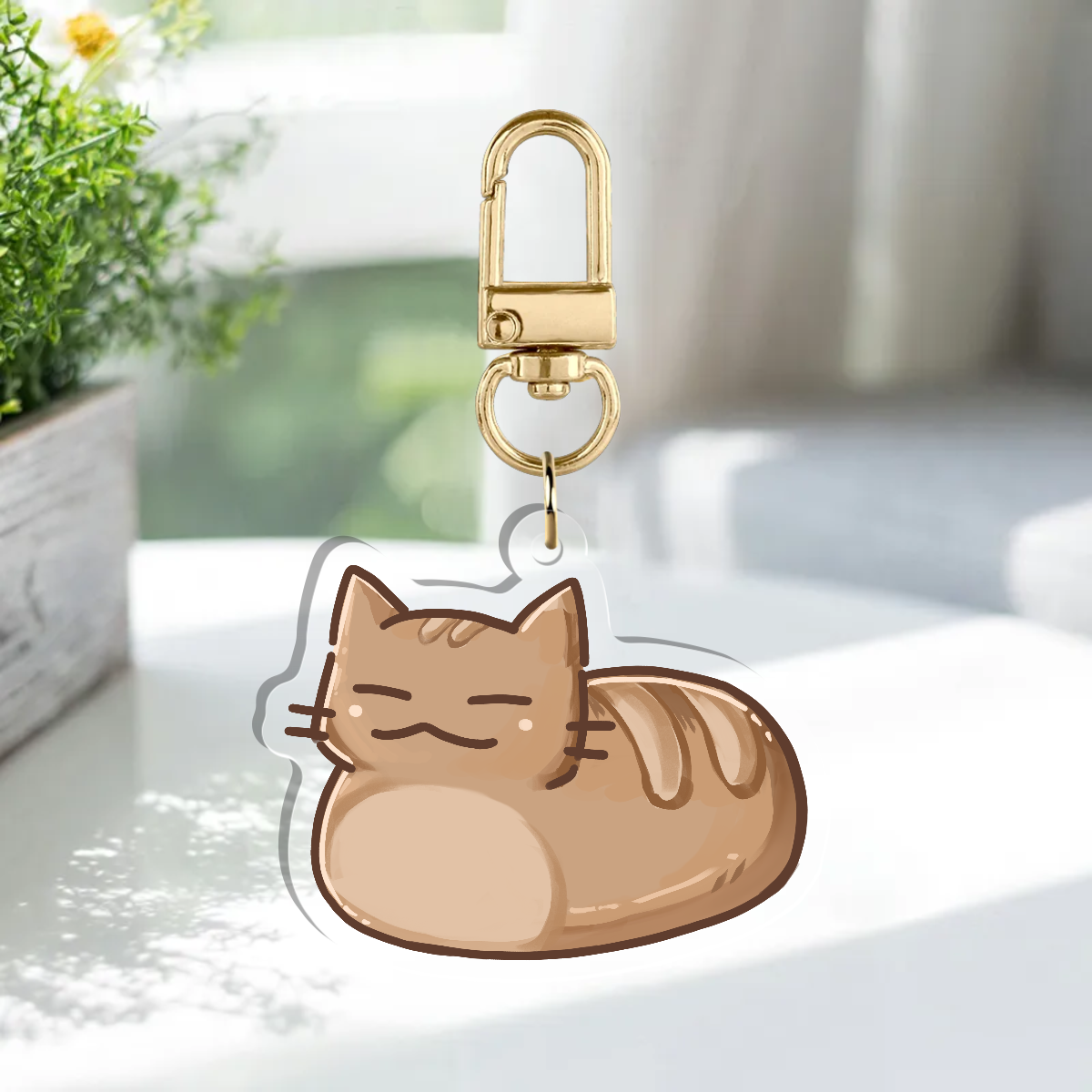 Cat Bread Loaf Epoxy Acrylic Charm Keychain