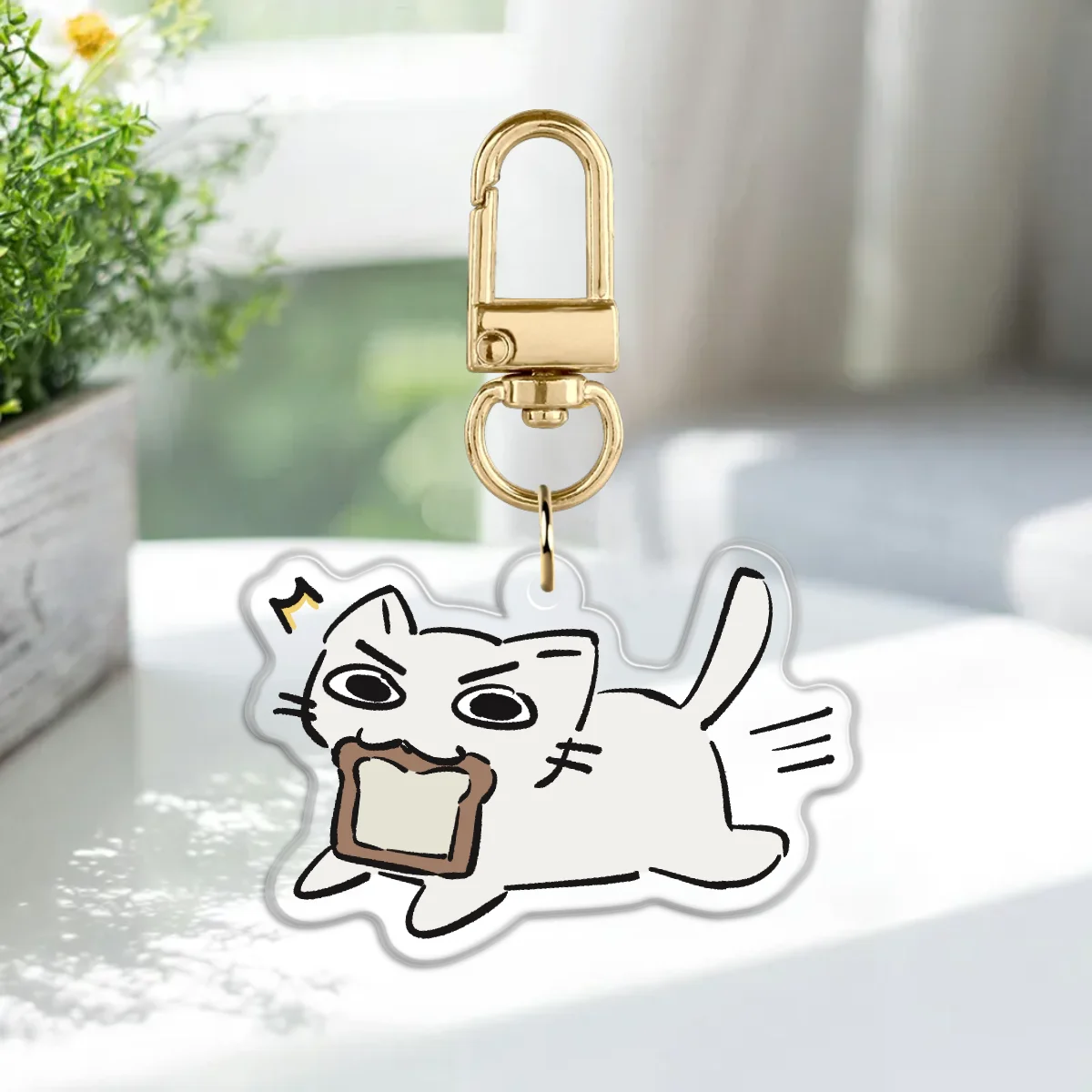 Bread Thief Silly Kitty Epoxy Acrylic Charm Keychain