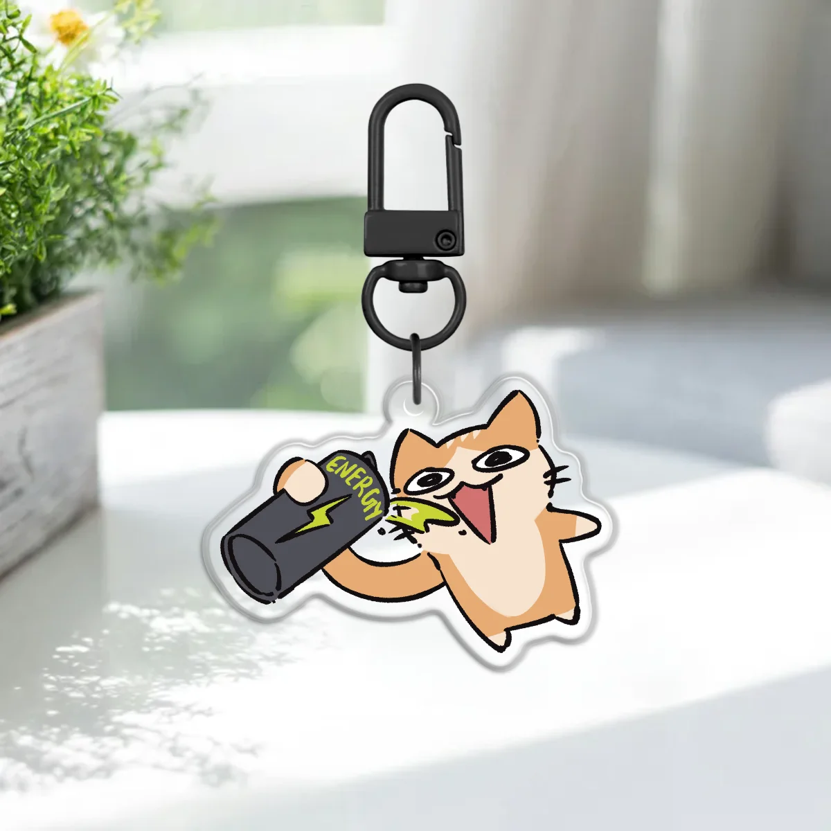 Energy Drink Kitty Epoxy Acrylic Charm Keychain