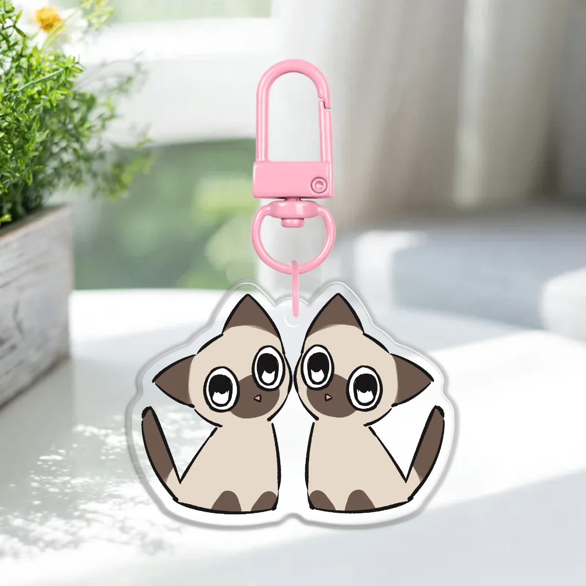 Siamese Kitties Epoxy Acrylic Charm Keychain