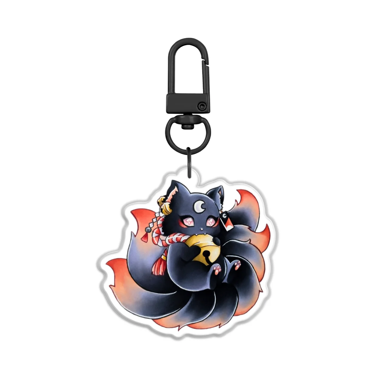 OC ✦ ݁Black Kitsune With Bell | Epoxy Keychain