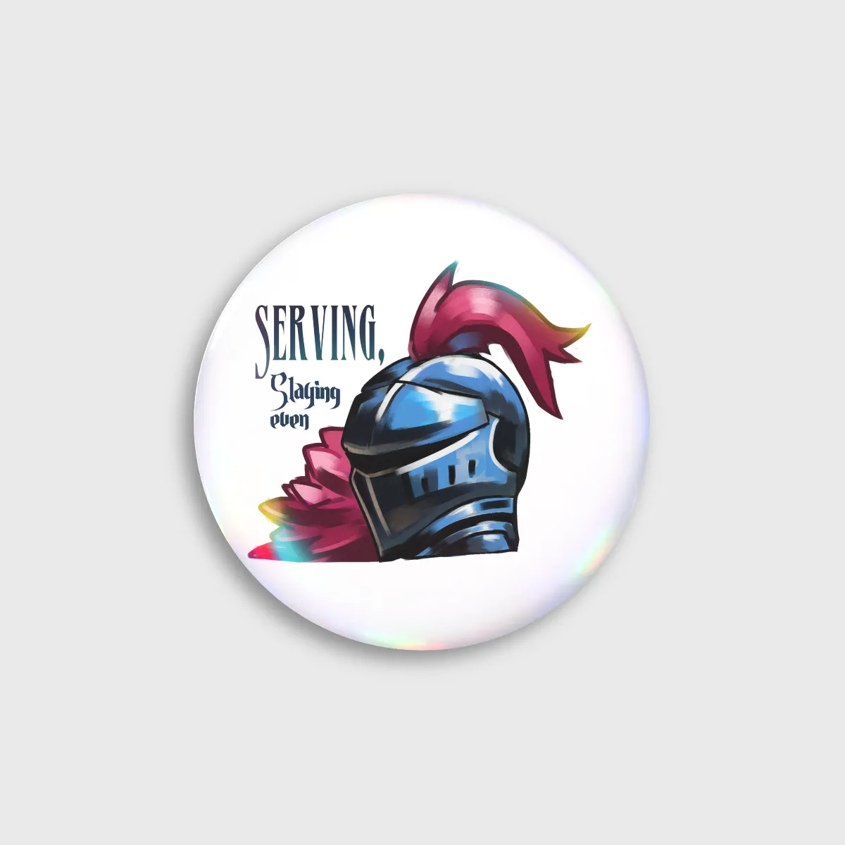 Serving Knight Button Pin - Rainbow Holo