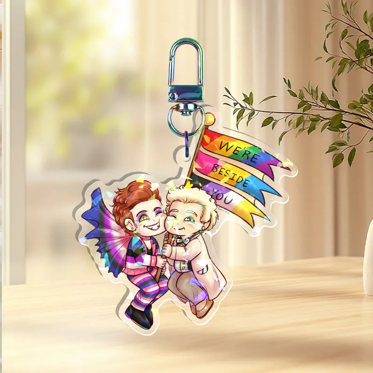 3" We're Beside You Pride Keychain