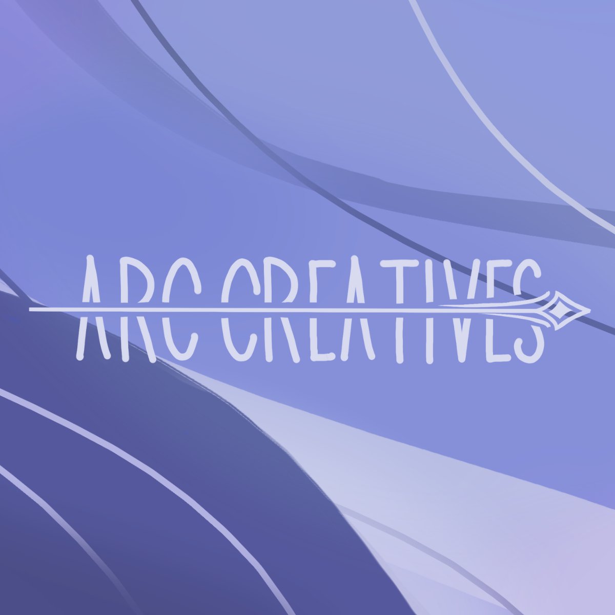 Arc Creatives banner logo with a mix of dark and light blues mixing together in waves.