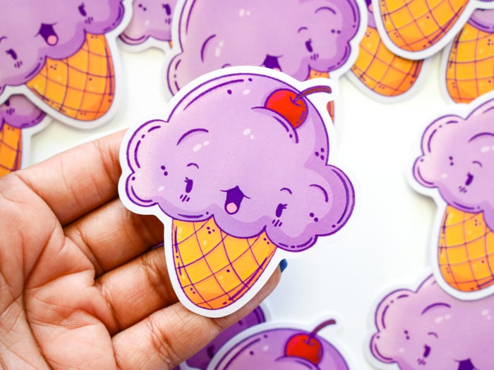 Purple Ice Cream Cone Vinyl Stickers