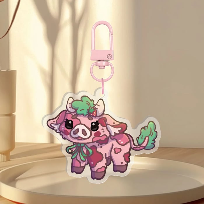Strawberry Cow Keychain