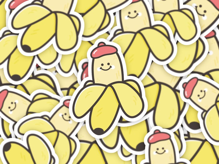 Cute Banana with Red Beret Vinyl Sticker