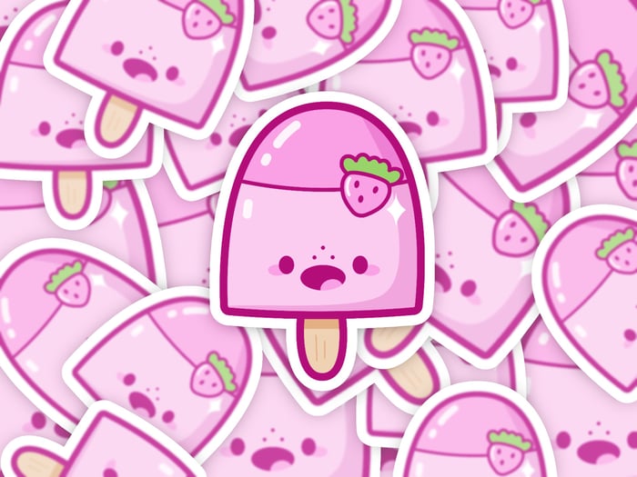Cute Kawaii Strawberry Popsicle Vinyl Sticker