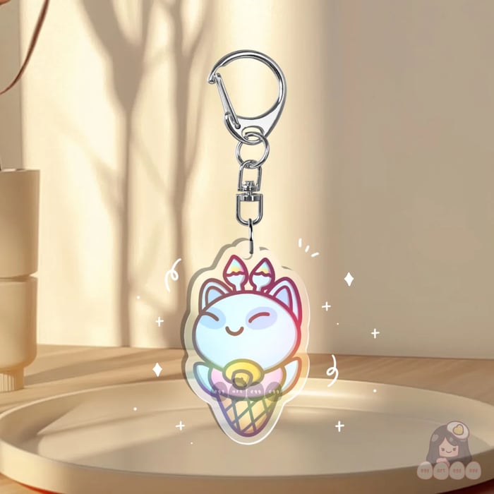 2" Aisha Ice Cream Cone Iridescent Keychain