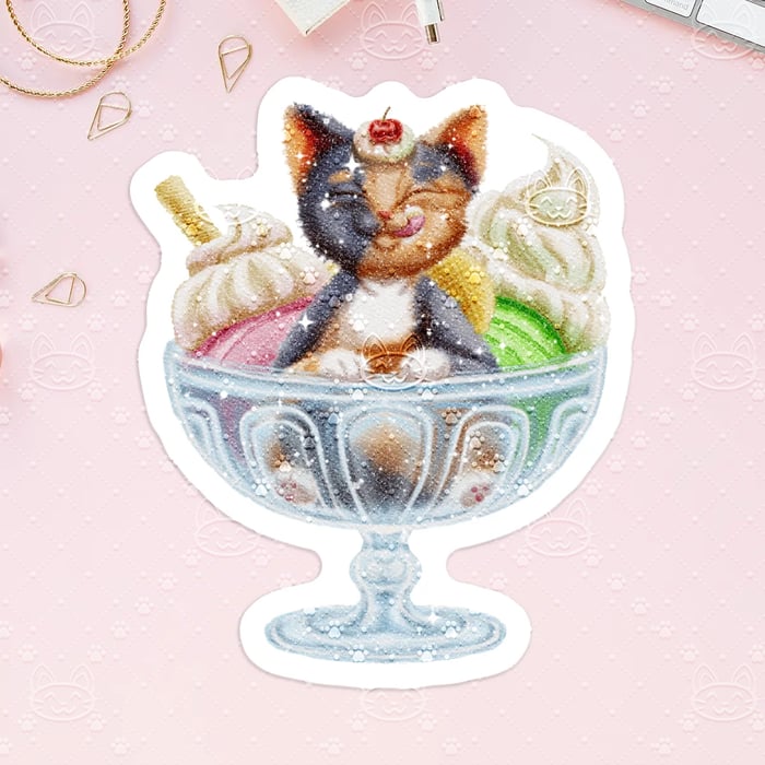 My sweet little calico kitty in her ice cream sundae