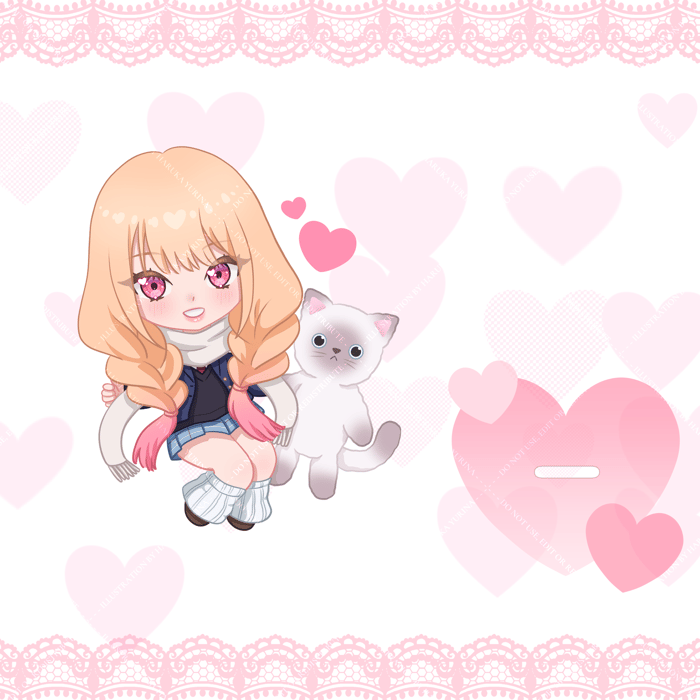 Bisque Doll ❤ Marin with Cat Plush | Acrylic Standee