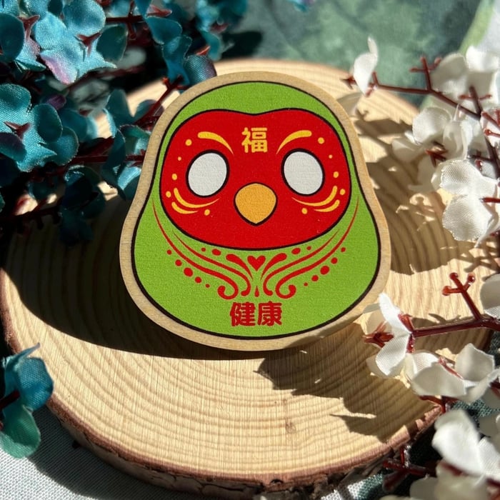 Green and Red Bird Daruma Pin