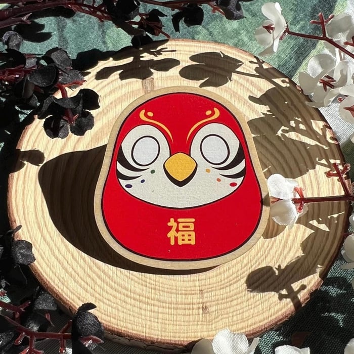 Red Bird Daruma Pin