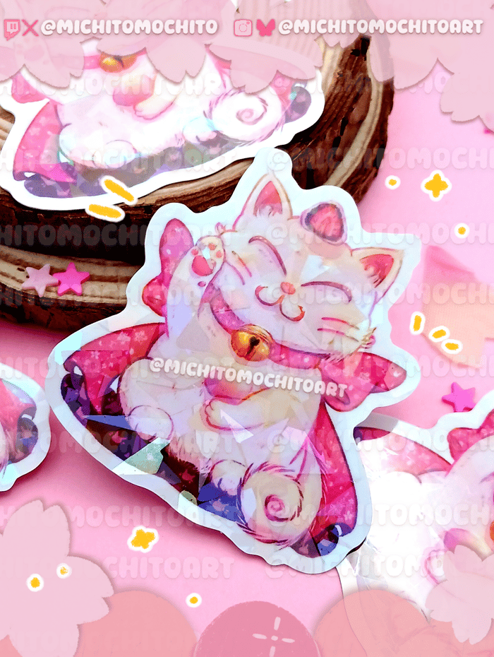🌸✨Maneki-Neko Mochito - HoloGlass Vinyl Sticker ✨🌸 (7,76€)*
