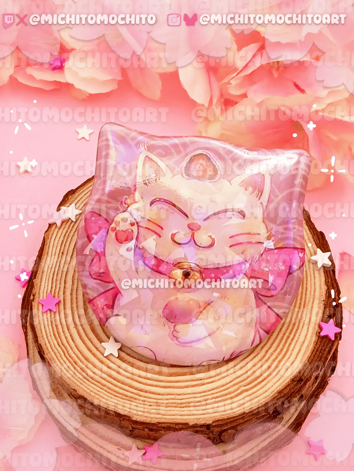 🌸✨Maneki-Neko Mochito - HoloGlass Cat Button Pin ✨🌸(4,31€)*