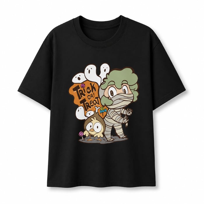 Trick or Treat! Nilly & Pollito's Printed Cotton Crew Neck T-Shirt - Halloween Season