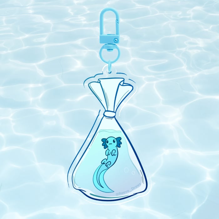 Blue Bagged Axolotl Keychain