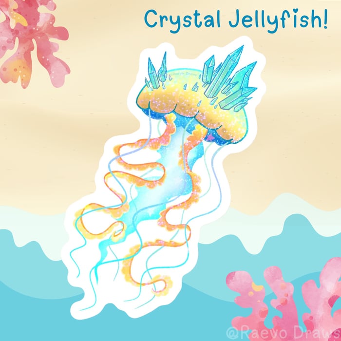 Beach Crystal Jellyfish Holo Star Sticker (5pcs)