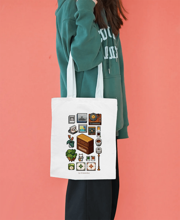 Canvas Tote Bag | Cozy Pixel Art by taleintiles