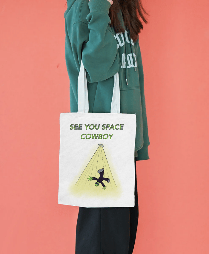 “SEE YOU SPACE COWBOY” double-sided alien abduction canvas tote [SMALL]