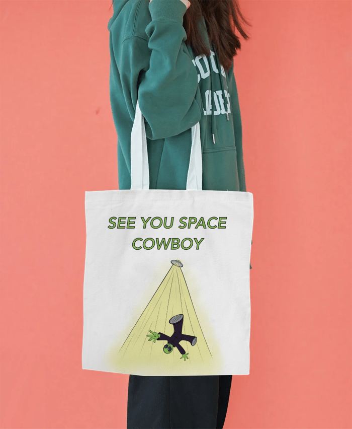 “SEE YOU SPACE COWBOY” double-sided alien abduction canvas tote [LARGE]