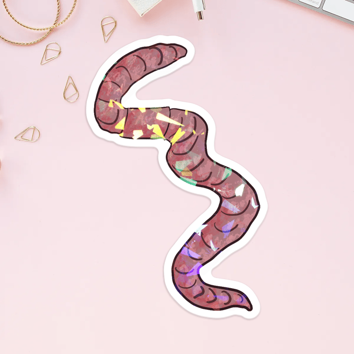 Worm Holographic Vinyl Sticker