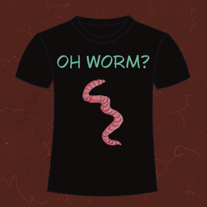 “Oh worm?” Earthworm printed black t-shirt