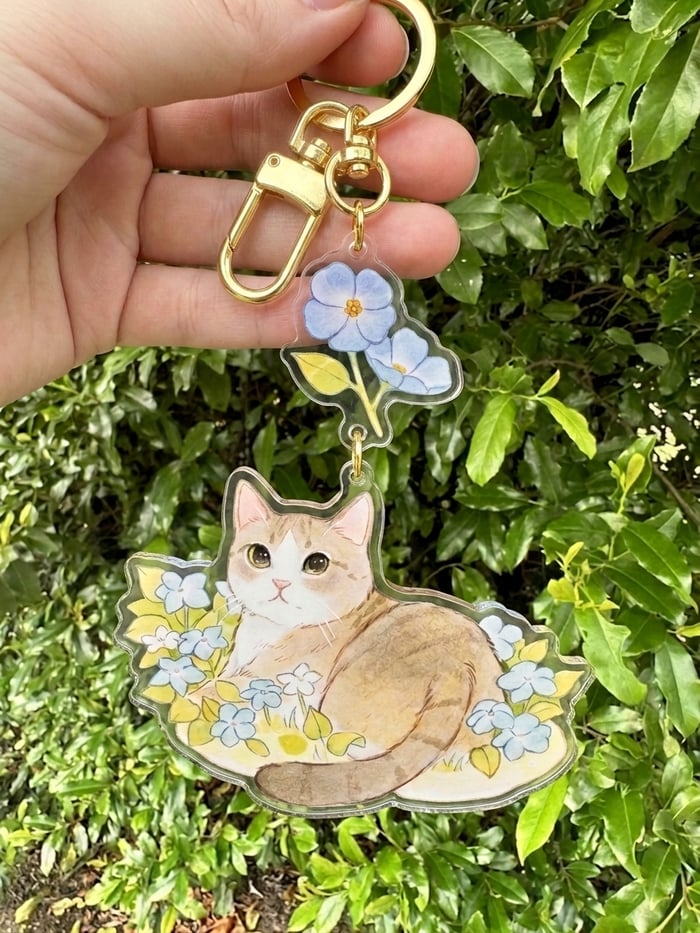 Cat with flower | Connection Clear Acrylic Keychain