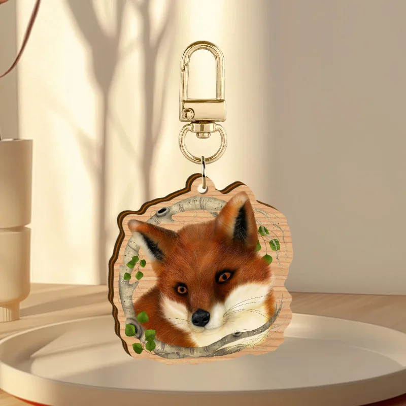 Red Fox Silver Birch Synthetic Wooden Keychain