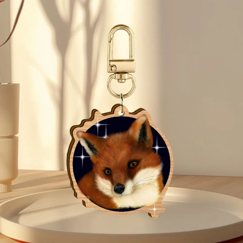 Red Fox at night Synthetic Wooden Keychain
