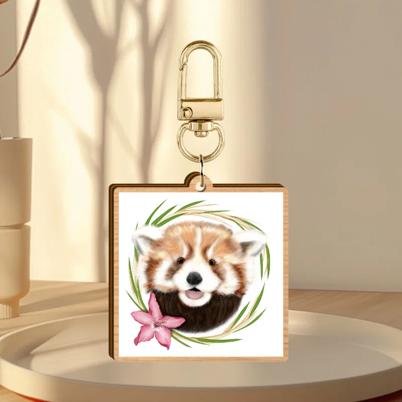 Red Panda Synthetic Wooden Keychain