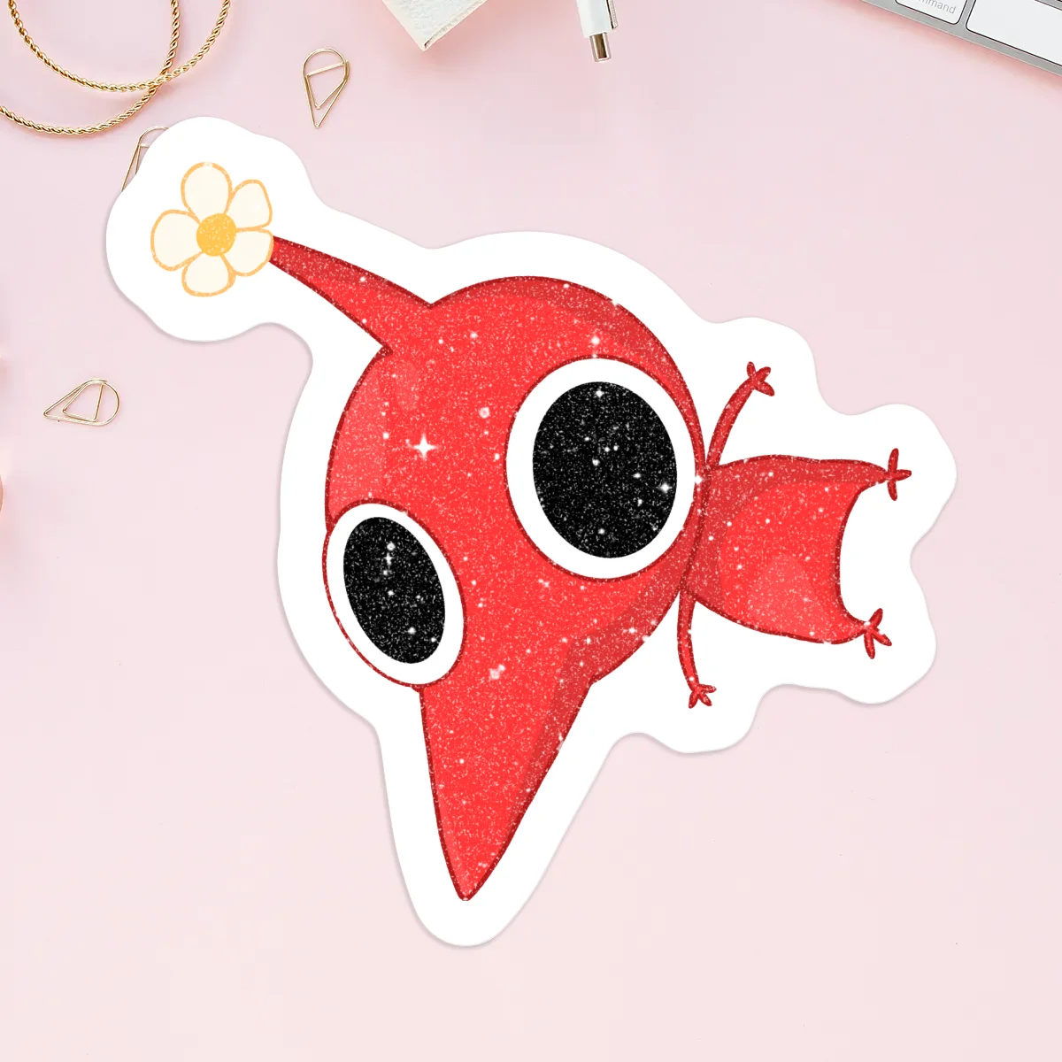 red pikmin Sand Glitter Frosted Stickers