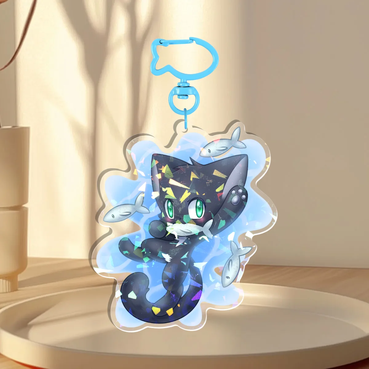Cat Fishing Holographic Keychains