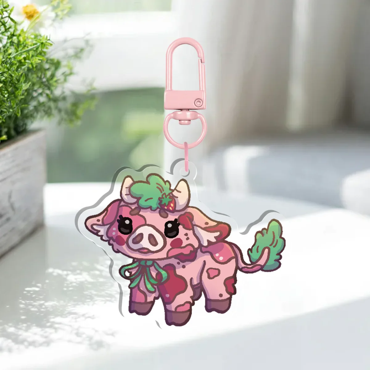 Strawberry Cow Keychain