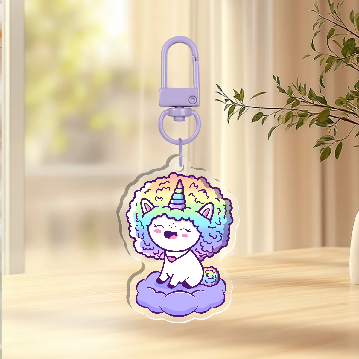 Afro Rainbow Unicorn Double-sided Iridescent Holographic Keychain