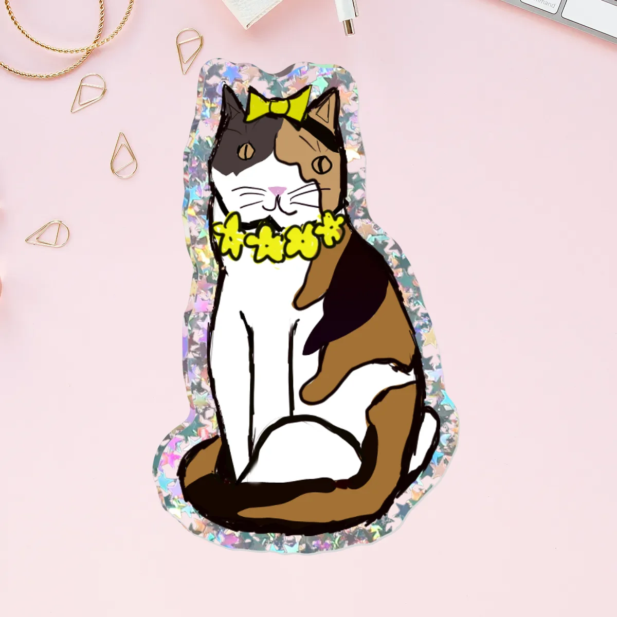 Calico Bow Cat Custom Glitter Acrylic Pins