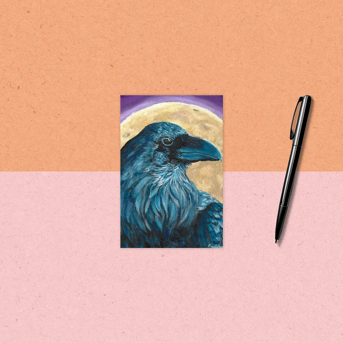 Custom Art Print Printing of a Raven in front of the harvest moon