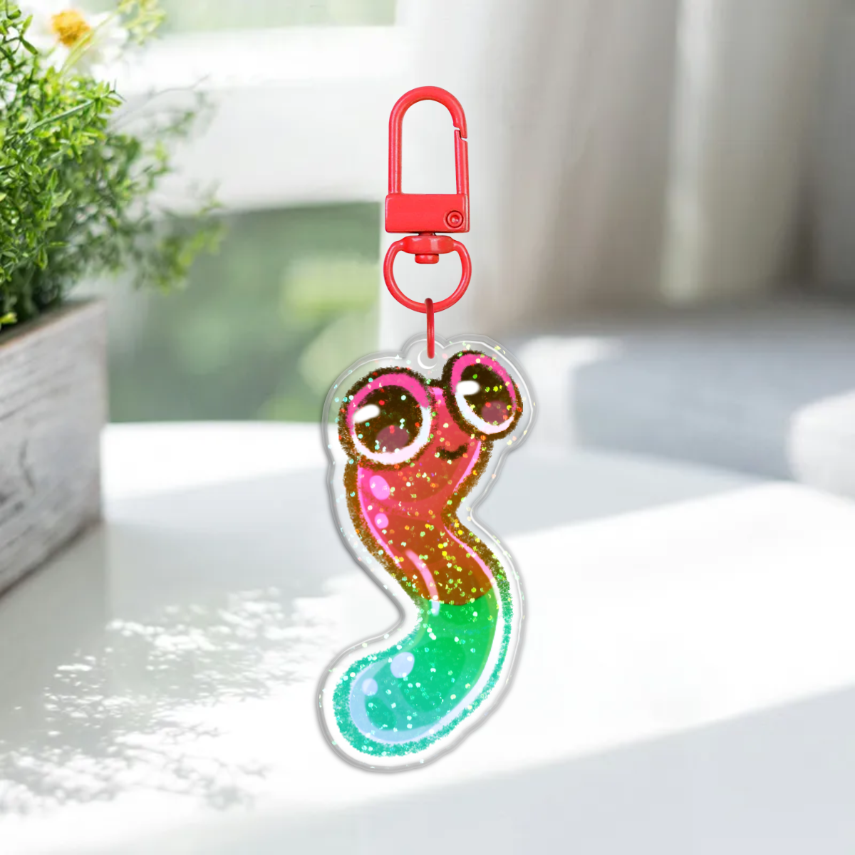 Cherry Lime Gummi Worm Acrylic Keychain