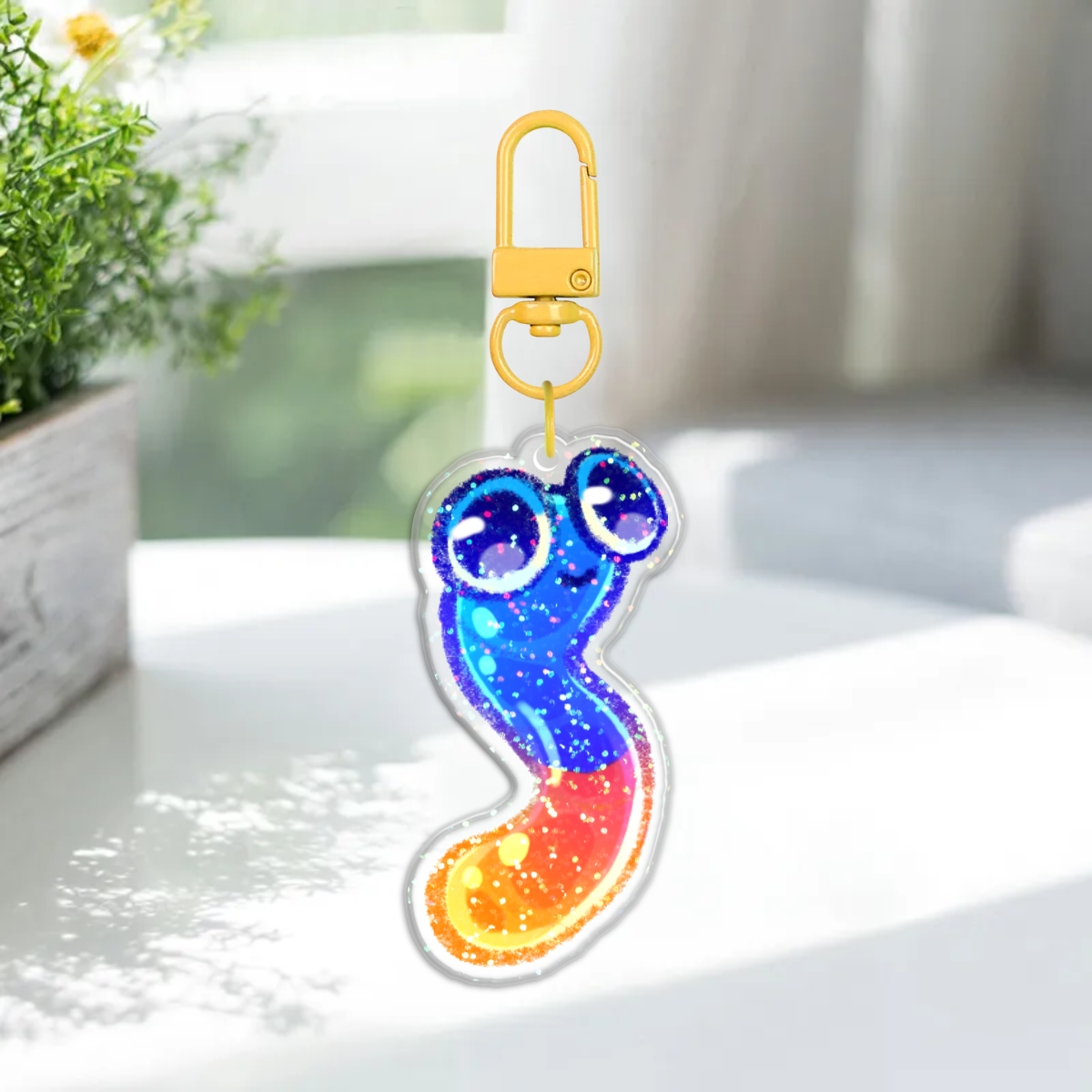 Blue Raspberry and Lemon Gummi Worm Acrylic Keychain