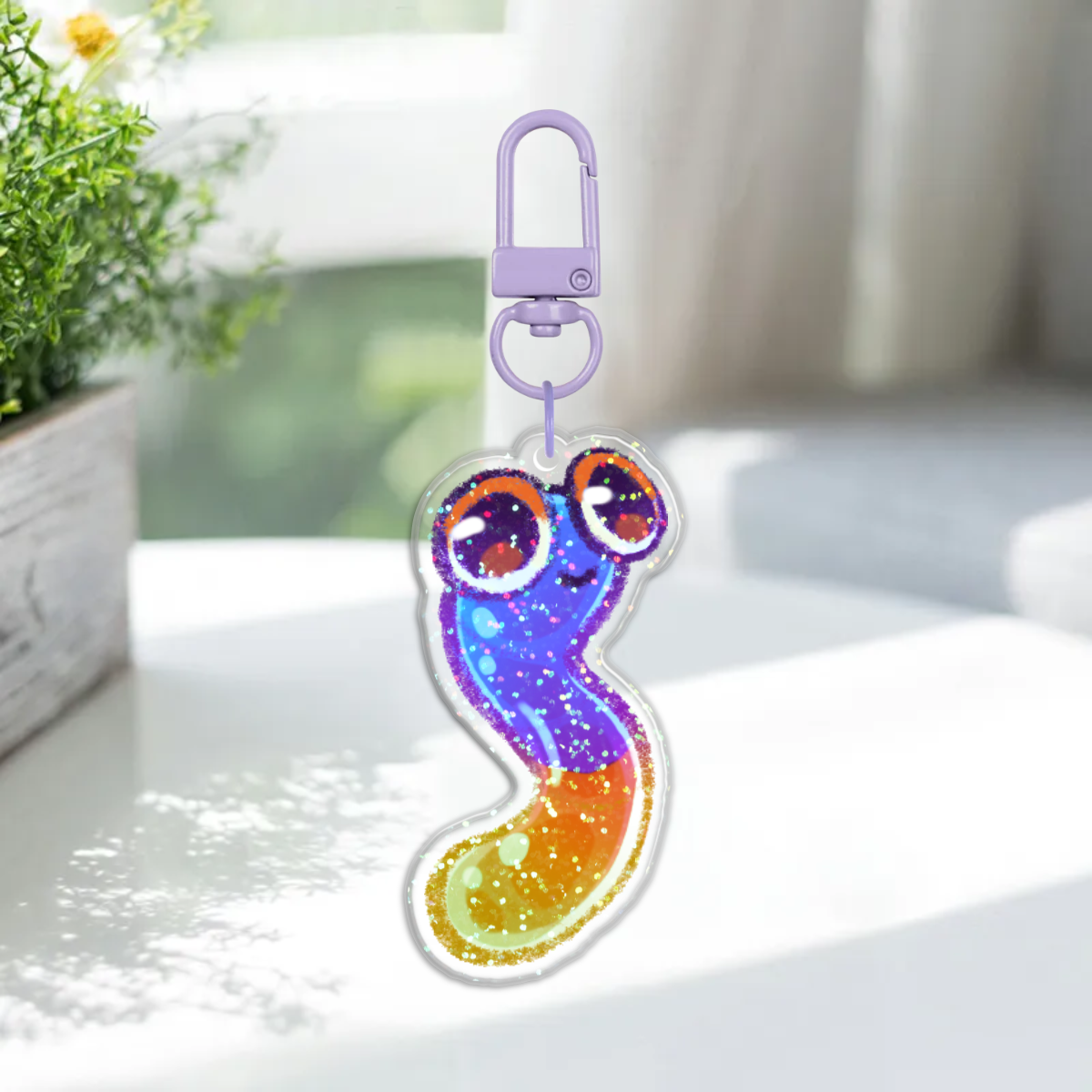 Grape and Orange Gummi Worm Acrylic Keychain