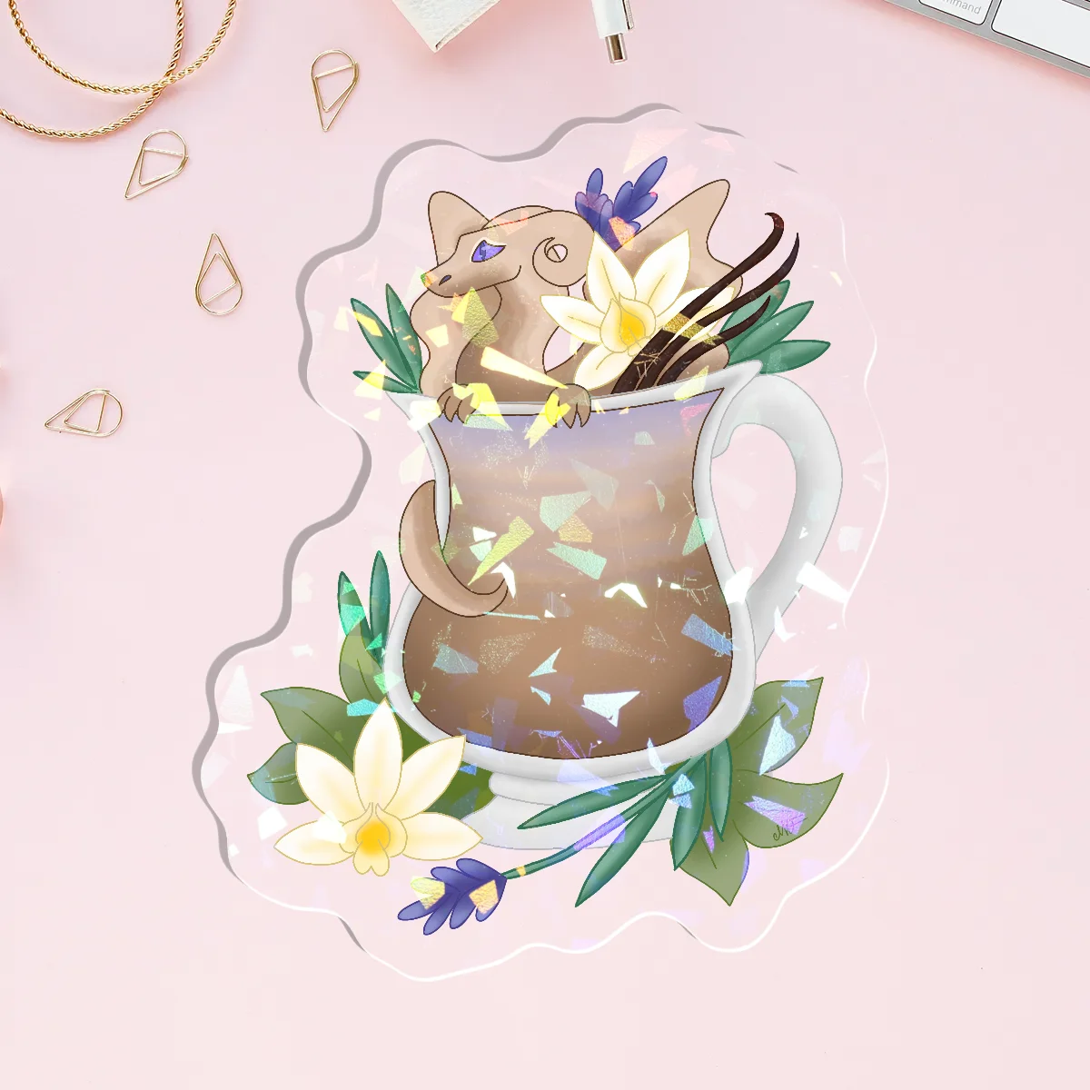 London Fog Latte Tea Dragon Acrylic Holo Pin