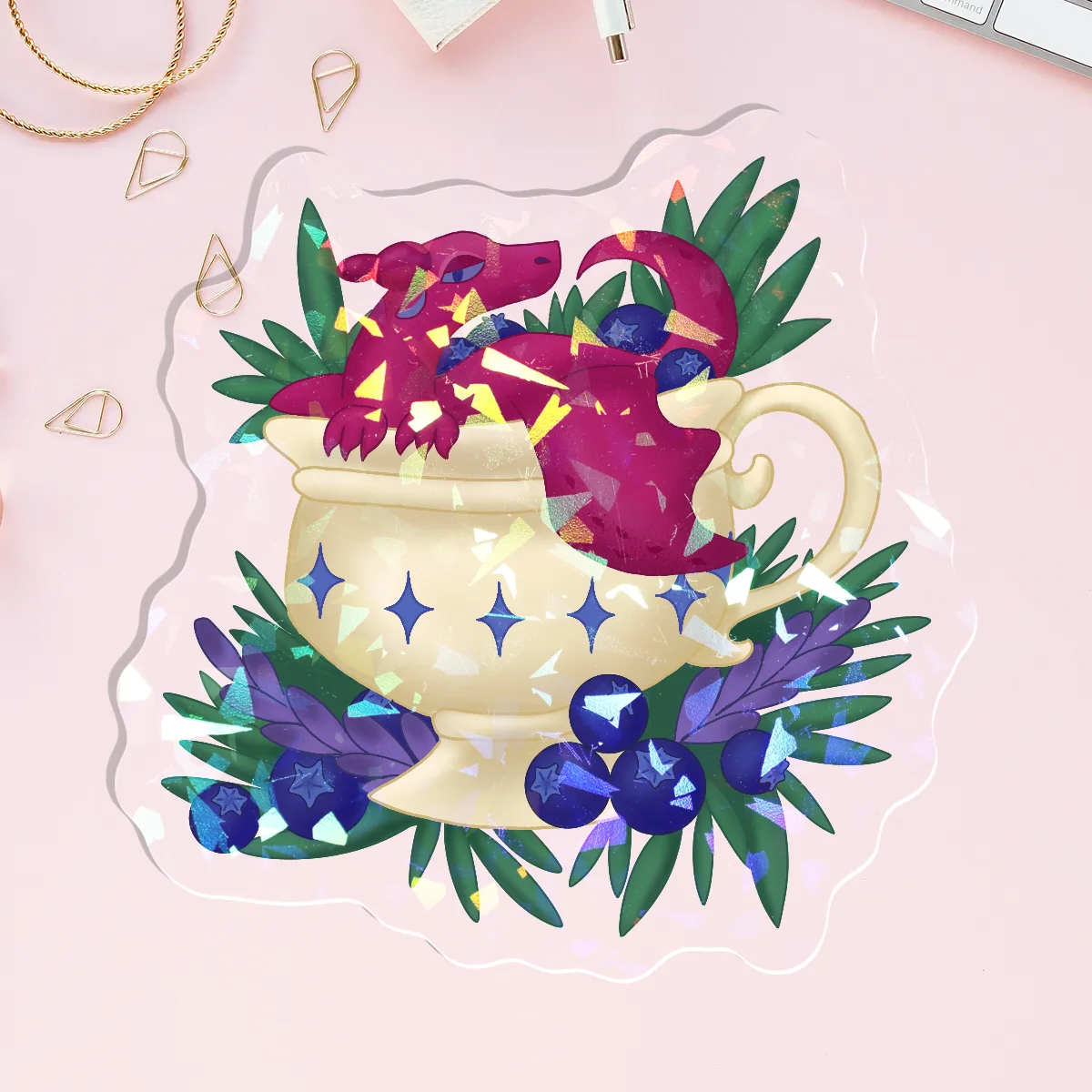 Blueberry Lavender Tea Dragon Acrylic Holo Pin