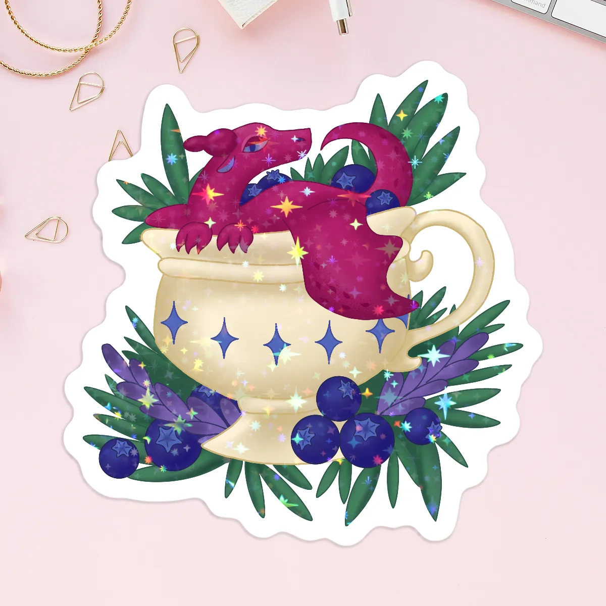 Blueberry Lavender Tea Dragon Holo 1-2" Stickers 5 Pc Set