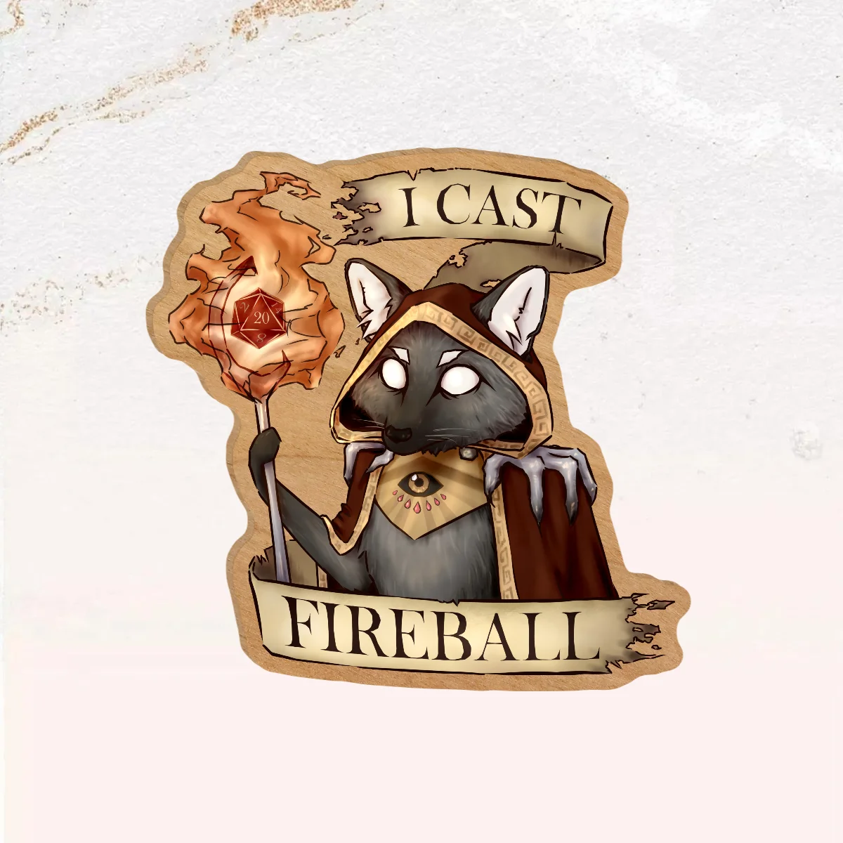 Warlock Fox Natural Wooden Pin Badges