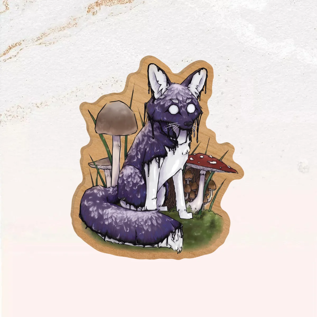 Inky Cab Mushroom Fox Natural Wooden Pin Badges