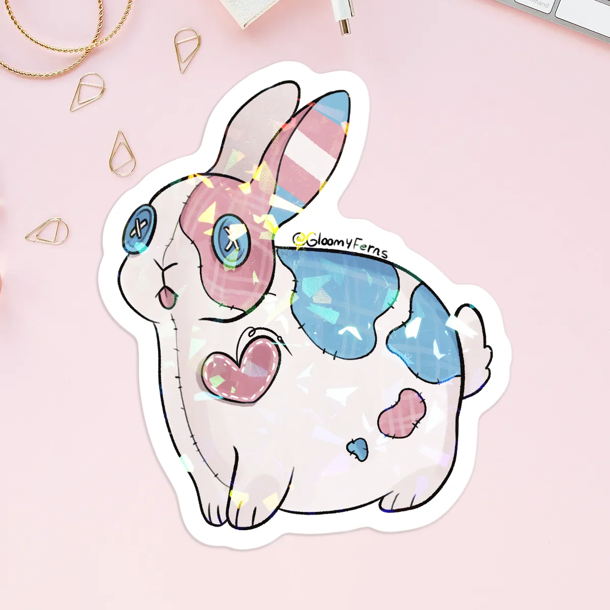 Trans Pride Flag Bunny Rabbit Custom Vinyl Holographic Stickers