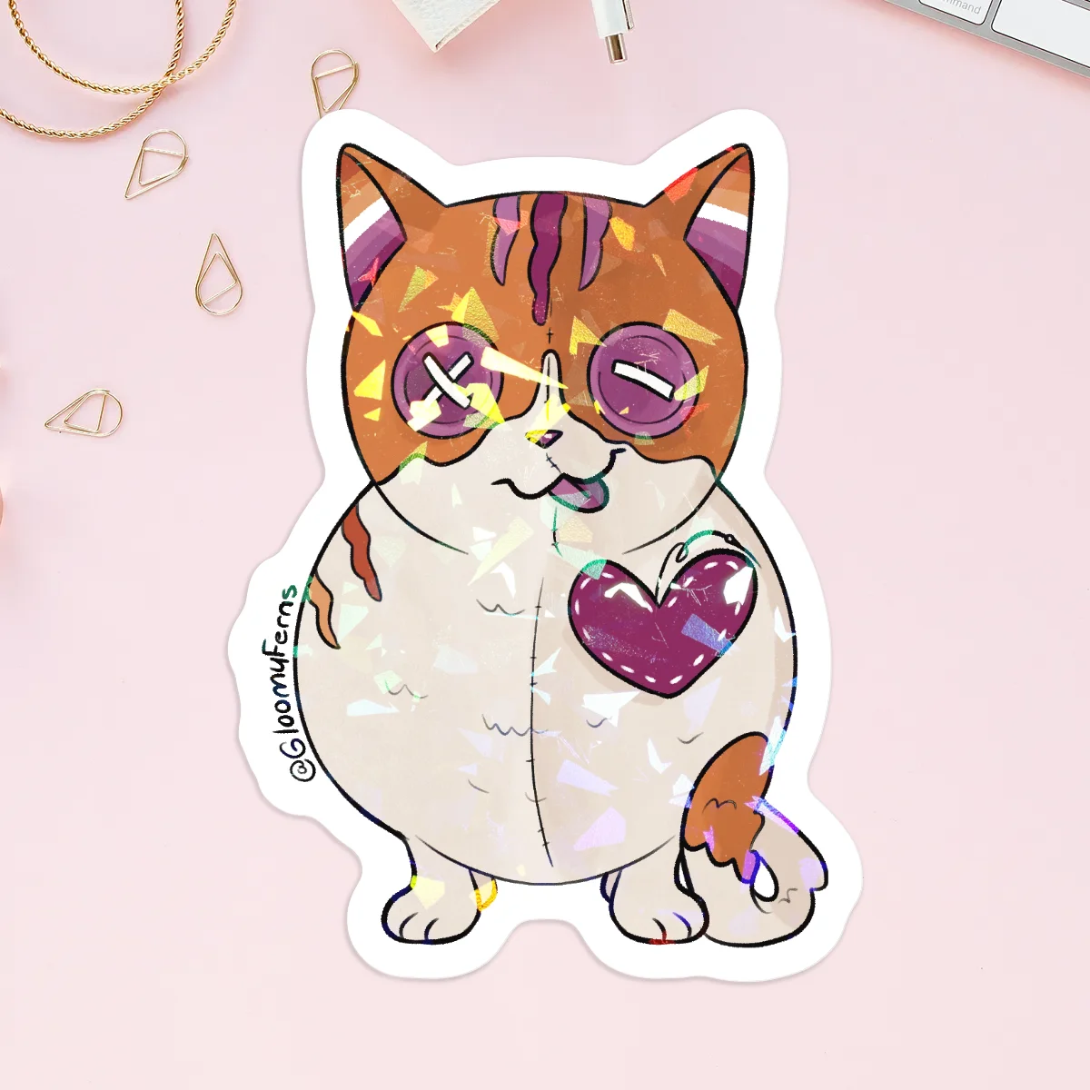 Lesbian Pride Flag Cat Custom Vinyl Holographic Stickers